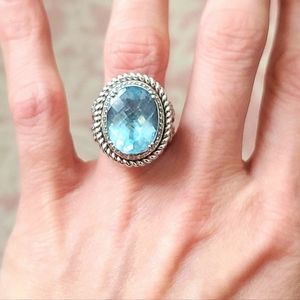 14k Blue Topaz, Diamond Cocktail Ring